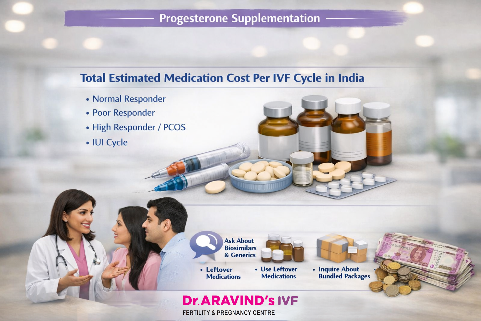 Doctor explaining IVF medication cost to couple