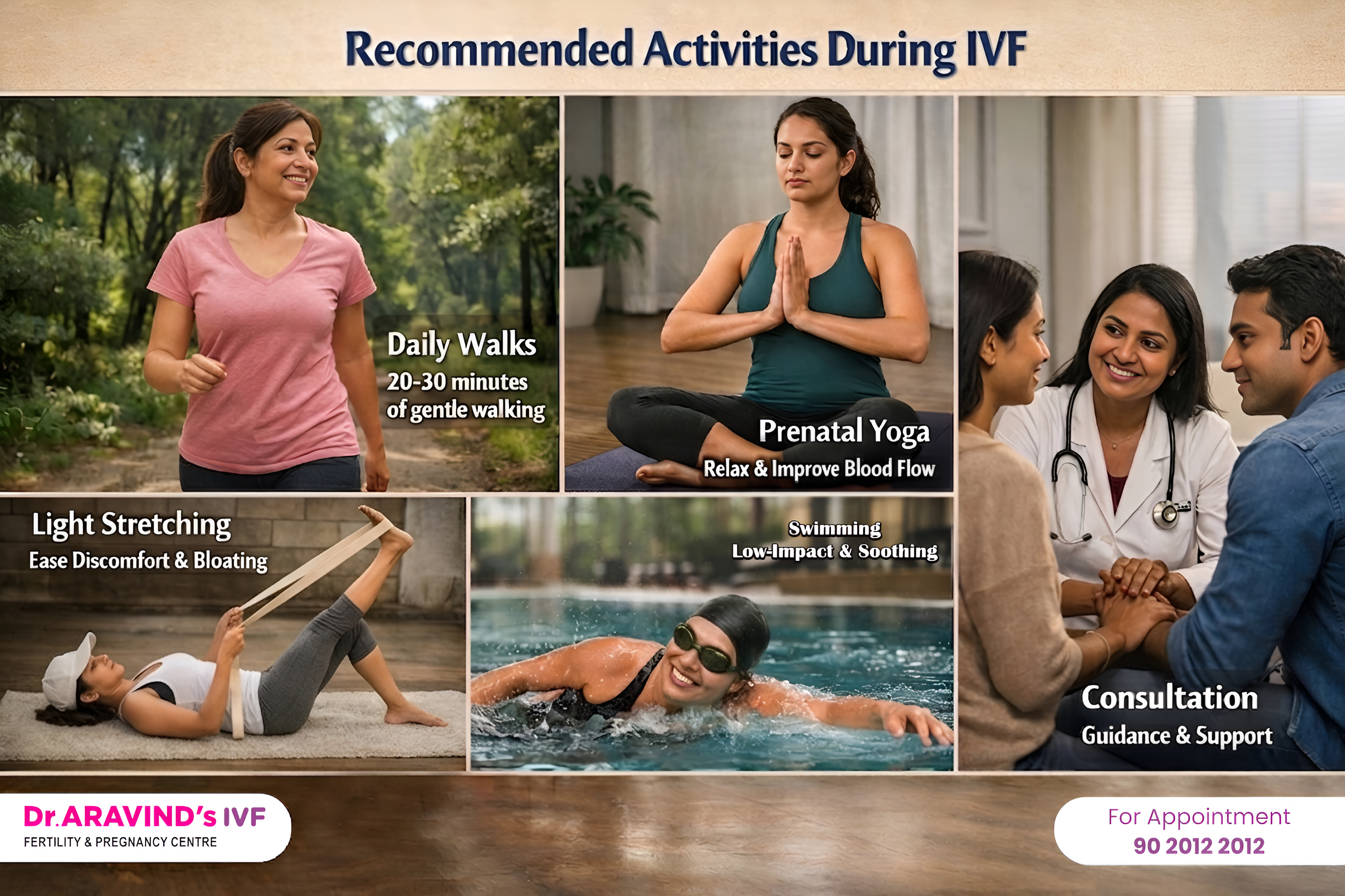 IVF patient doing gentle stretching exercises