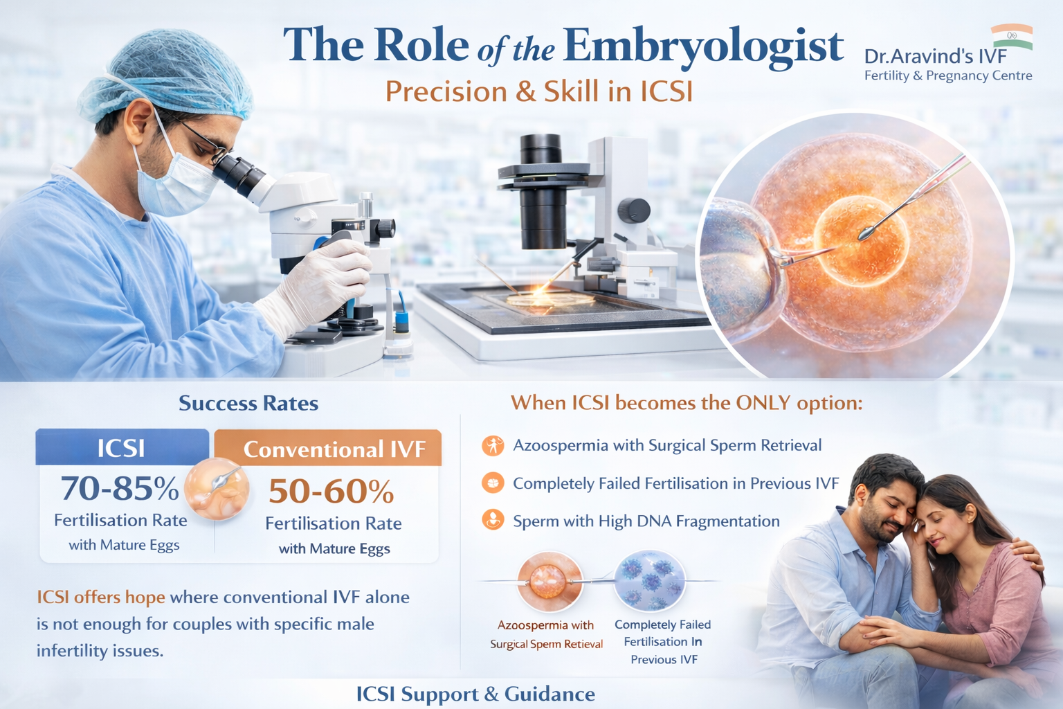 Embryologist performing ICSI in fertility lab