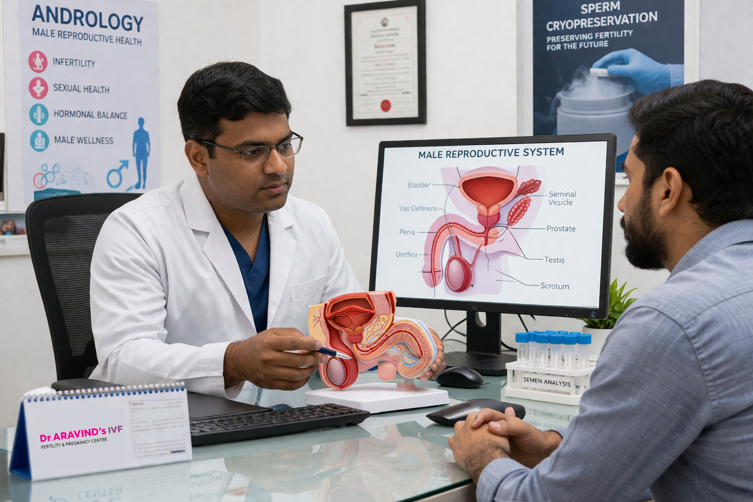 Doctor consulting male patient about reproductive health