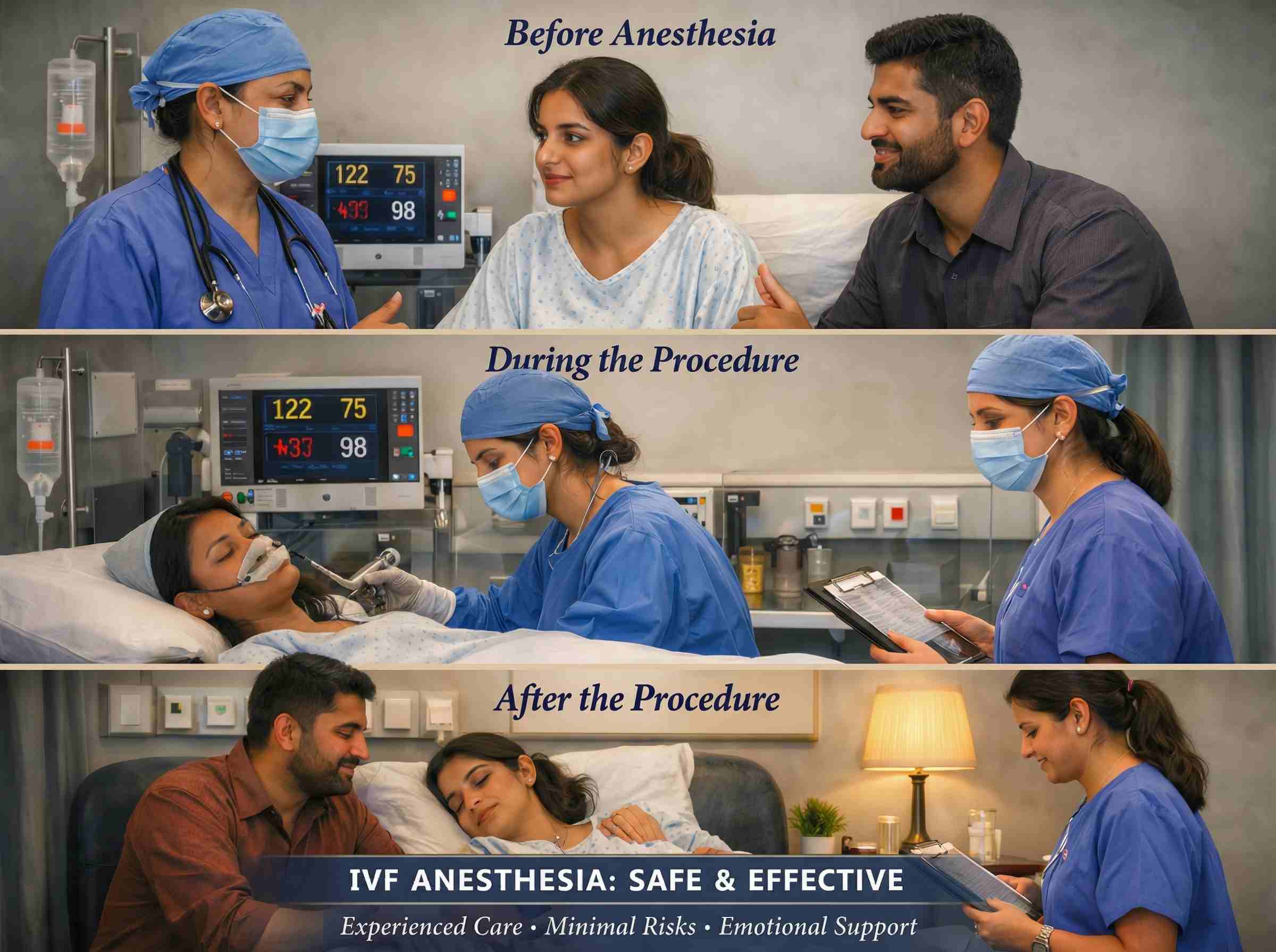 Fertility specialist preparing patient for IVF egg retrieval anesthesia