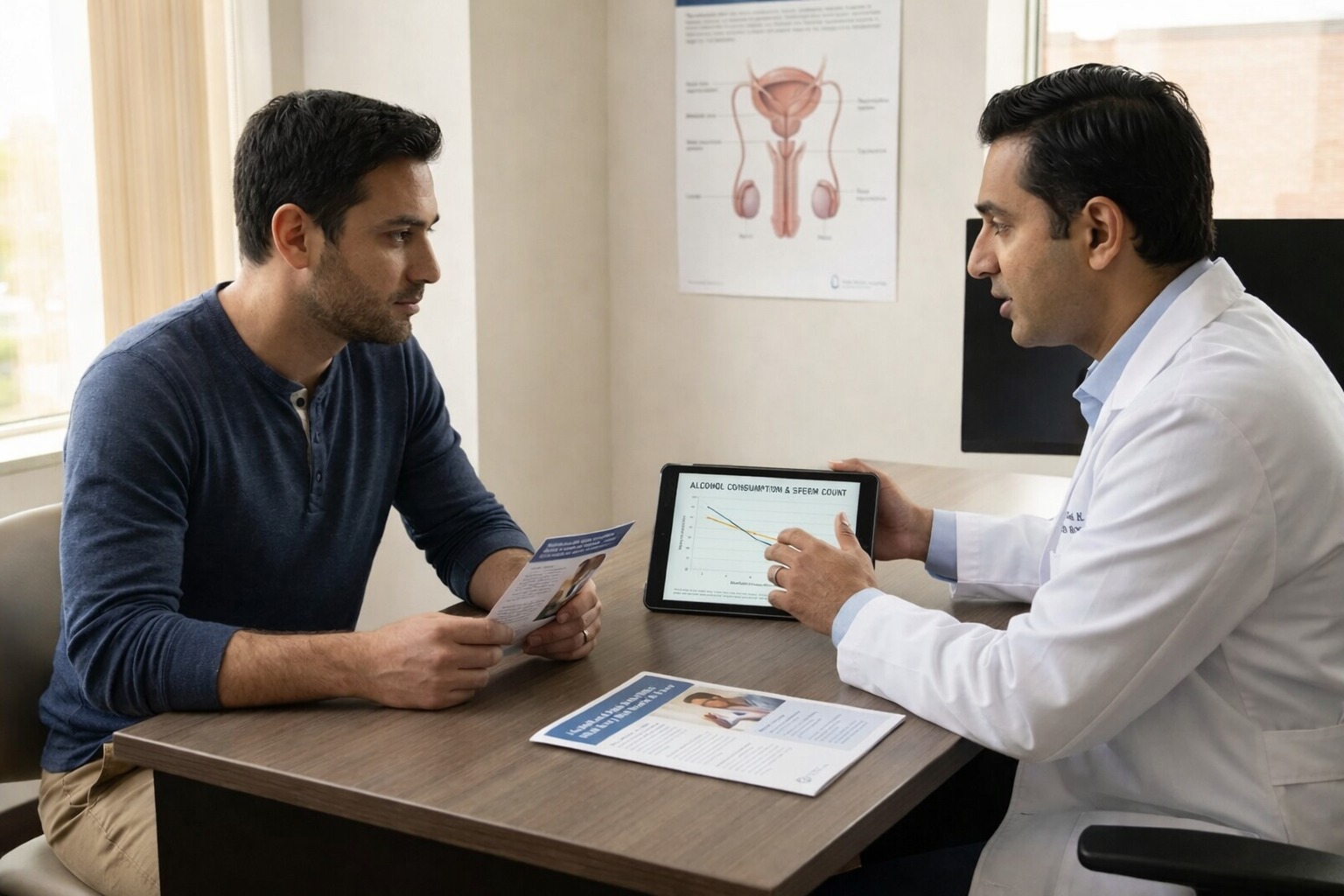 Doctor explaining alcohol-related infertility to patient