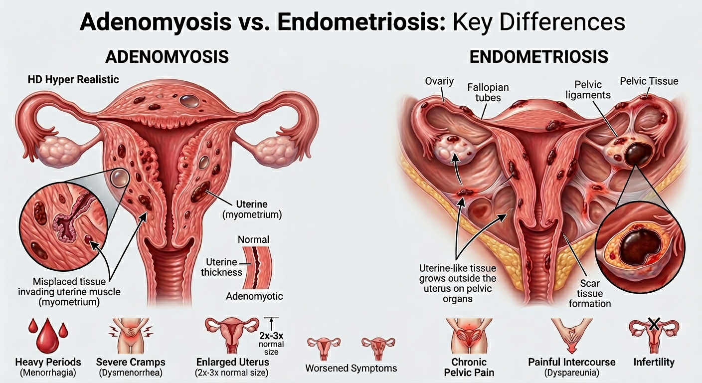 adenomyosis vs endometriosis comparison diagram