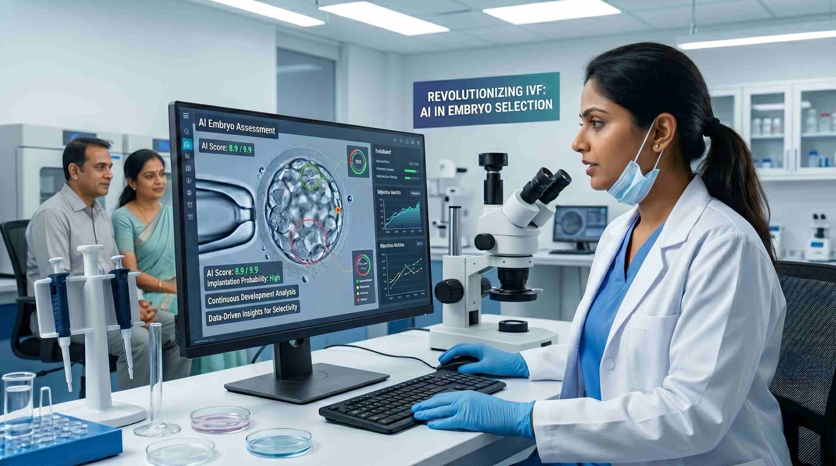 Embryologist using AI software for embryo selection