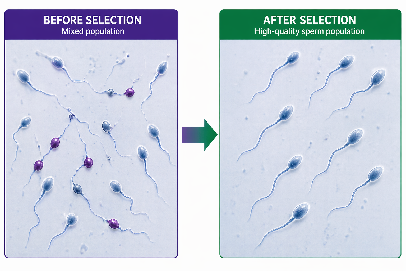 Illustration of apoptotic vs healthy sperm using magnetic sorting method