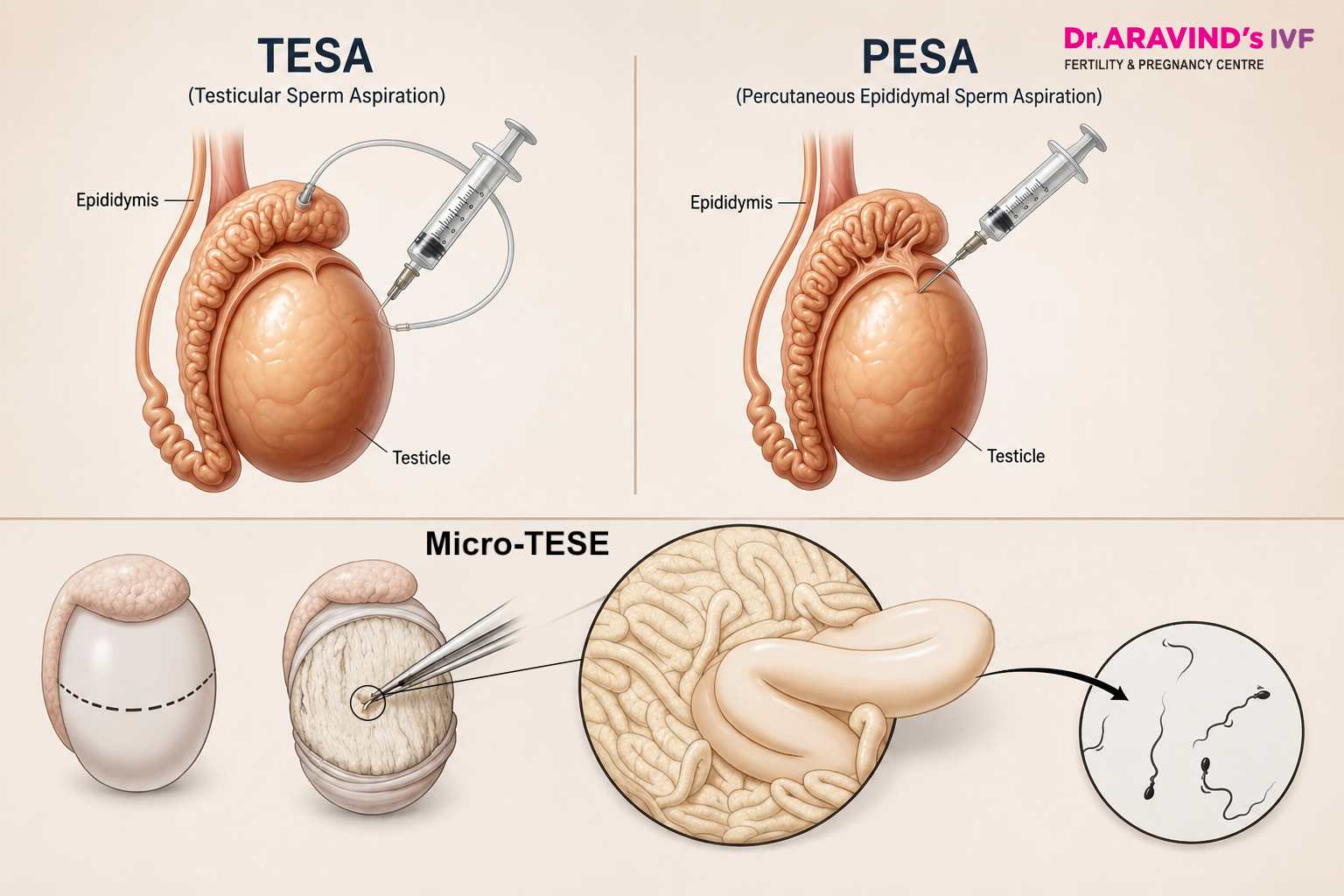 Comparison table of TESA, PESA and Micro-TESE sperm retrieval procedures for male infertility