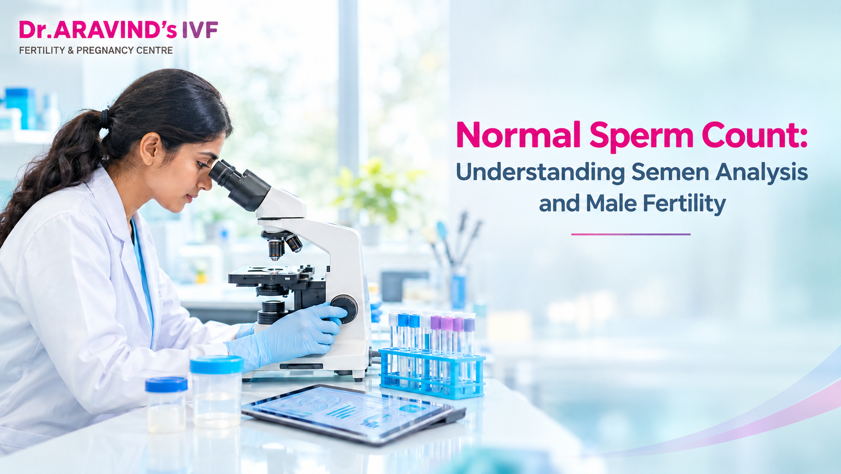 Laboratory technician examining a semen sample under a microscope for a semen analysis