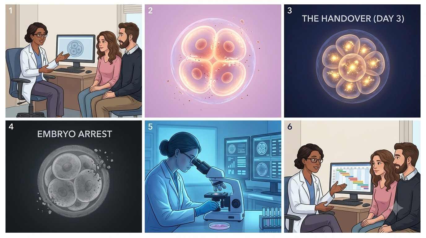 Embryologist monitoring embryos that stop developing before day 5