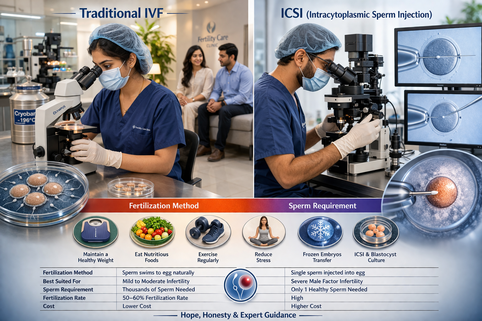 ICSI procedure showing sperm injection into egg under microscope