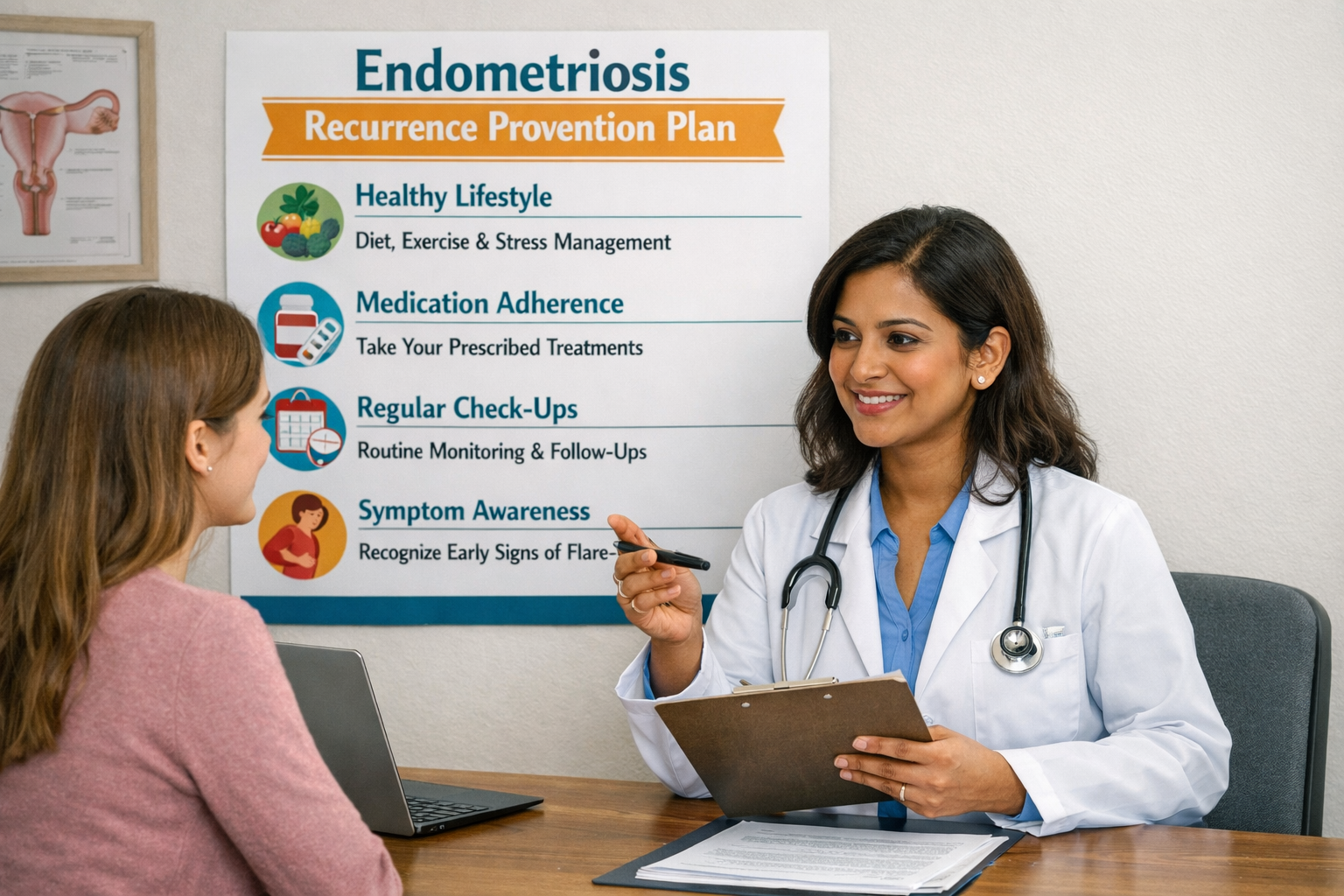Doctor explaining endometriosis recurrence prevention plan