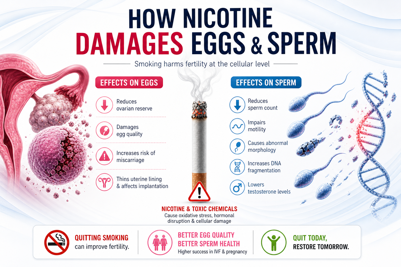 Illustration showing how smoking affects male and female fertility