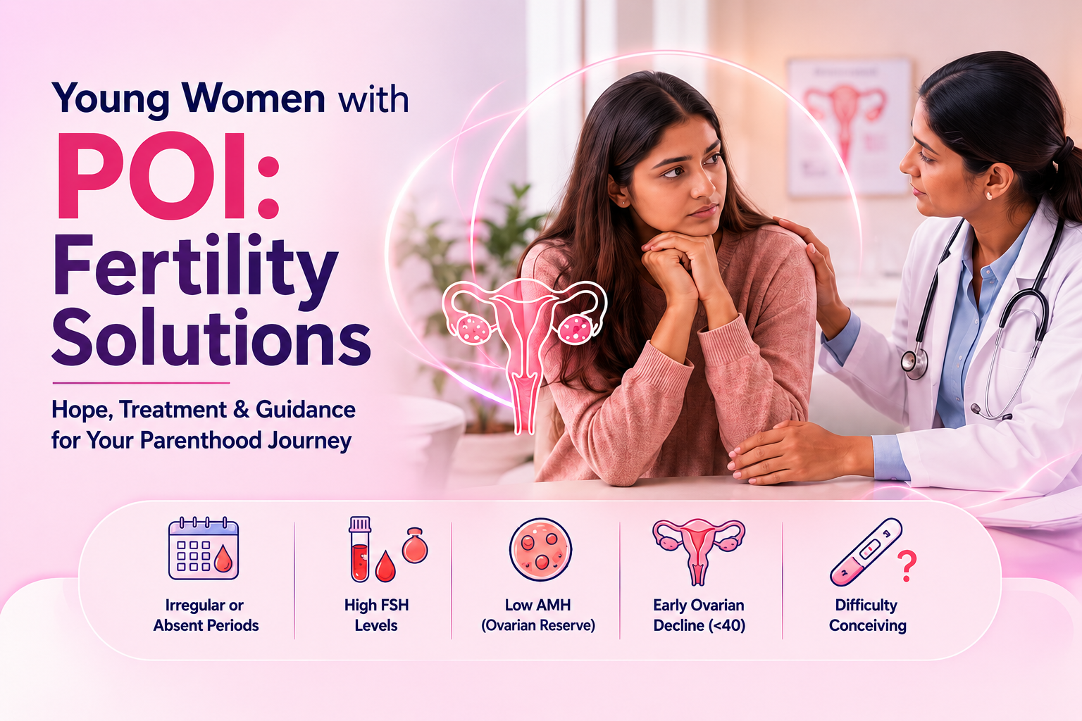 Young woman consulting fertility specialist about POI treatment