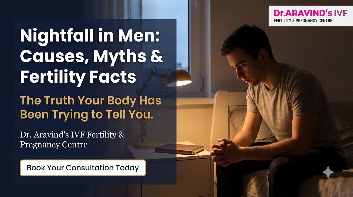 Dr. Aravind's IVF Fertility and Pregnancy Centre specialist explaining nightfall in men causes myths and fertility impact