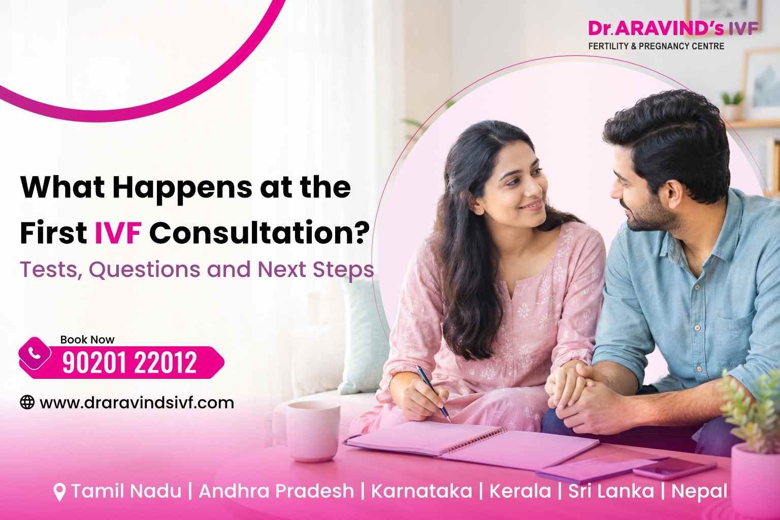 Couple attending their first IVF consultation with a fertility specialist